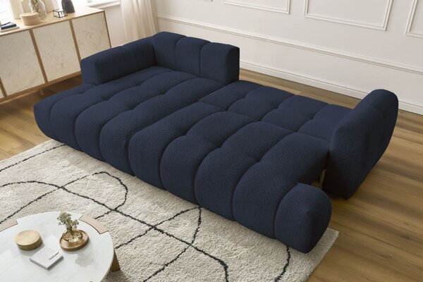 -25 % Dny MOMENTI– Bobochic Paris Tmavě modrá bouclé rozkládací pohovka Fuji 292 cm, levá
