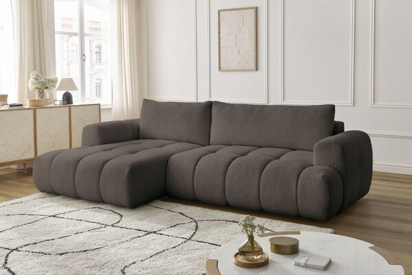 -25 % Dny MOMENTI– Bobochic Paris Hnědá bouclé rozkládací pohovka Fuji 292 cm, levá