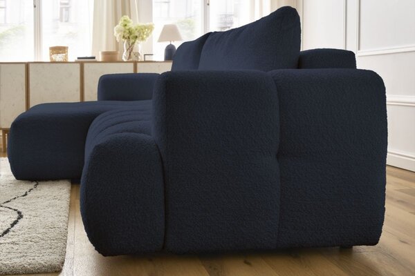 -25 % Dny MOMENTI– Bobochic Paris Tmavě modrá bouclé rozkládací pohovka Fuji 292 cm, levá