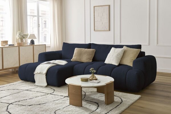 -25 % Dny MOMENTI– Bobochic Paris Tmavě modrá bouclé rozkládací pohovka Fuji 292 cm, levá