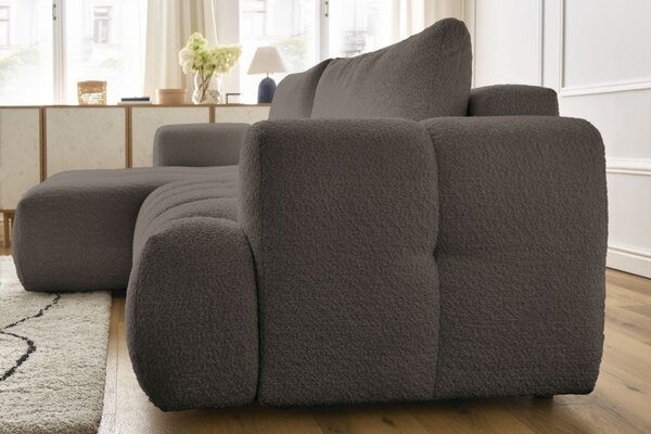 -25 % Dny MOMENTI– Bobochic Paris Hnědá bouclé rozkládací pohovka Fuji 292 cm, levá