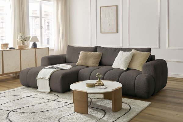 -25 % Dny MOMENTI– Bobochic Paris Hnědá bouclé rozkládací pohovka Fuji 292 cm, levá