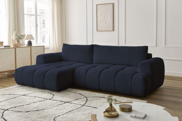-25 % Dny MOMENTI– Bobochic Paris Tmavě modrá bouclé rozkládací pohovka Fuji 292 cm, levá