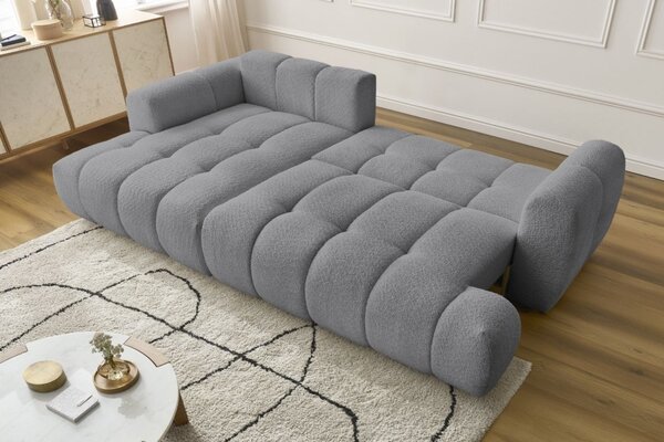 -25 % Dny MOMENTI– Bobochic Paris Šedá bouclé rozkládací pohovka Fuji 292 cm, levá