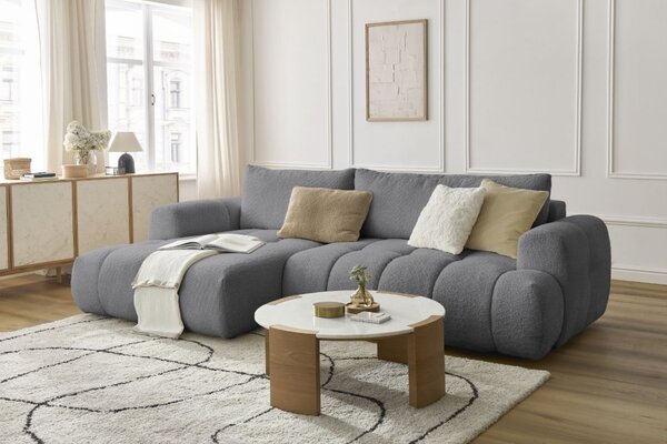 -25 % Dny MOMENTI– Bobochic Paris Šedá bouclé rozkládací pohovka Fuji 292 cm, levá