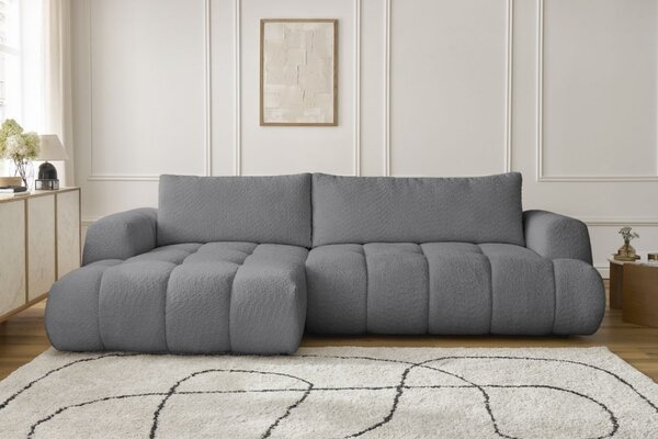 -25 % Dny MOMENTI– Bobochic Paris Šedá bouclé rozkládací pohovka Fuji 292 cm, levá