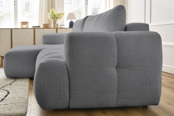 -25 % Dny MOMENTI– Bobochic Paris Šedá bouclé rozkládací pohovka Fuji 292 cm, levá
