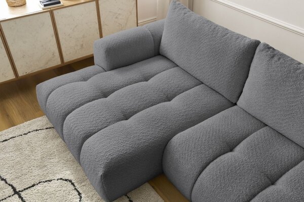 -25 % Dny MOMENTI– Bobochic Paris Šedá bouclé rozkládací pohovka Fuji 292 cm, levá