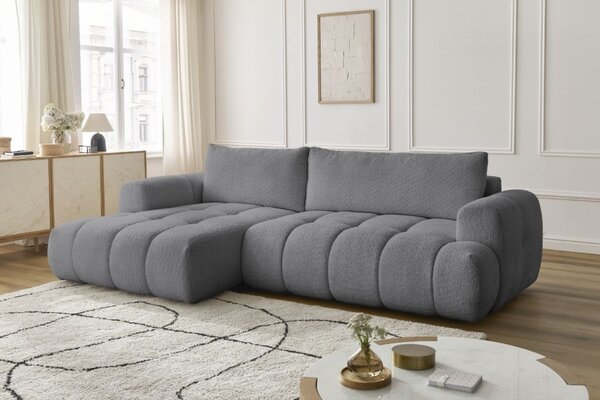 -25 % Dny MOMENTI– Bobochic Paris Šedá bouclé rozkládací pohovka Fuji 292 cm, levá