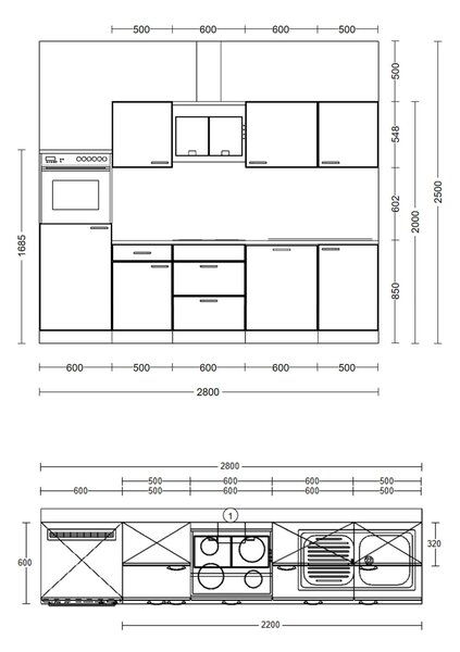 KUCHYŇSKÝ BLOK BEZ SPOTŘEBIČŮ 280 cm - Online Only kuchyňské linky, Online Only