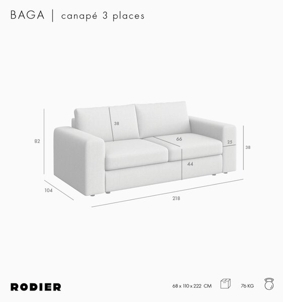 -25 % Dny MOMENTI– Rodier Krémově bílá trojmístná pohovka Baga 218 cm