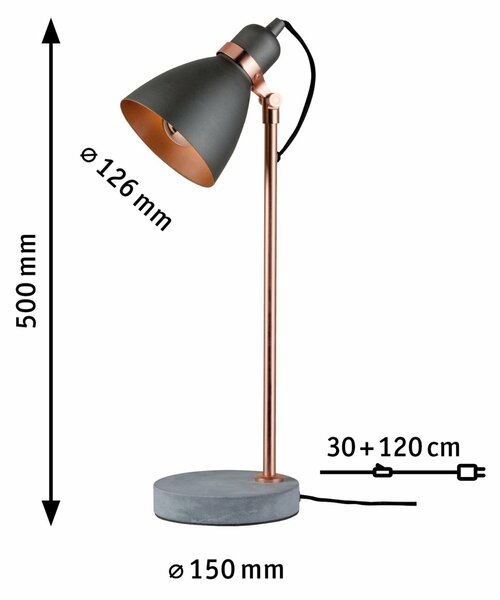 Paulmann stolní lampa Neordic Orm 1-ramenné měď/beton 796.24 P 79624