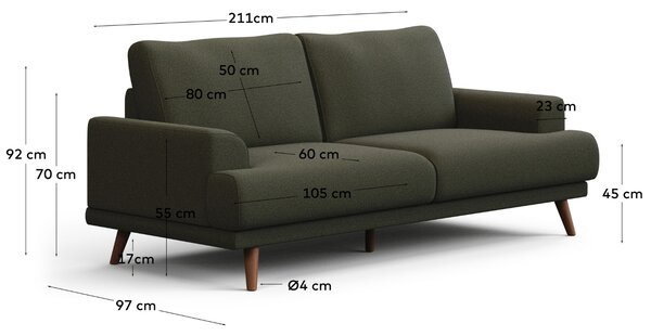 Kave Home Zelená dvoumístná pohovka Karin 211 cm