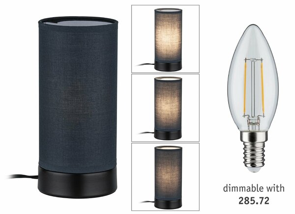 PAULMANN Stolní lampa Pia látkové stínidlo 1-ramenné černá mat/šedá E14 bez zdroje světla 770.59