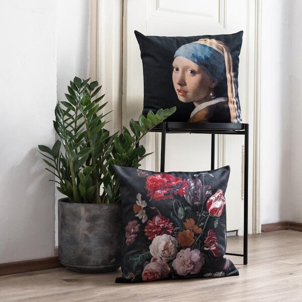 Povlak ART VELVET vermeer-dívka s perlou černá 45 x 45 cm