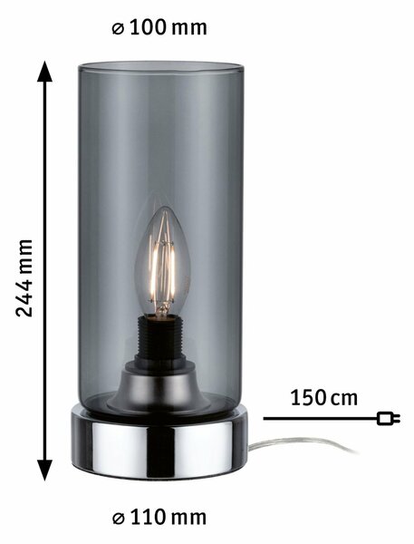 PAULMANN Stolní lampa Pinja dotykový vypínač 1-ramenné chrom/kouřové sklo 770.56 P 77056