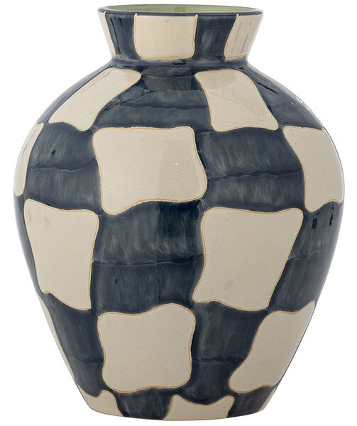 Bloomingville Modro-bílá kameninová váza Check 24 cm