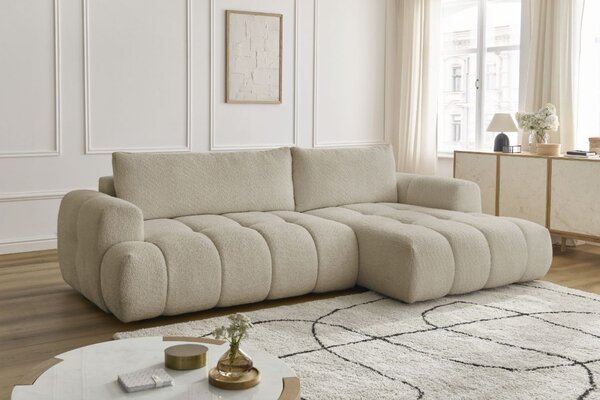-25 % Dny MOMENTI– Bobochic Paris Béžová bouclé rozkládací pohovka Fuji 292 cm, pravá