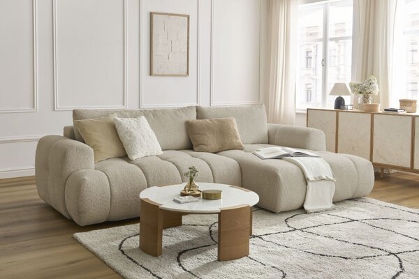 -25 % Dny MOMENTI– Bobochic Paris Béžová bouclé rozkládací pohovka Fuji 292 cm, pravá