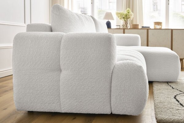 -25 % Dny MOMENTI– Bobochic Paris Bílá bouclé rozkládací pohovka Fuji 292 cm, pravá