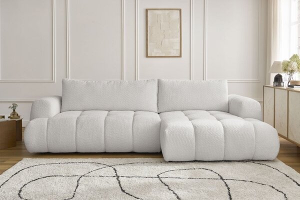 -25 % Dny MOMENTI– Bobochic Paris Bílá bouclé rozkládací pohovka Fuji 292 cm, pravá