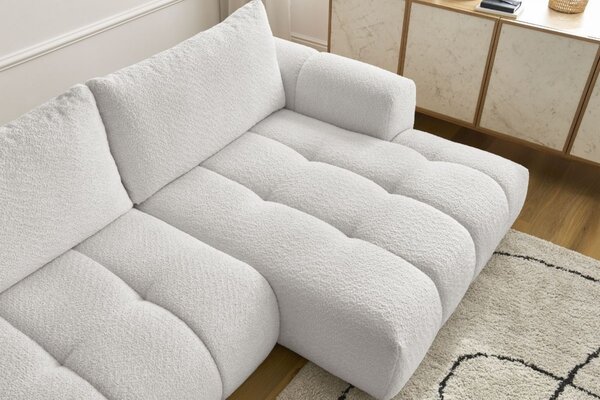-25 % Dny MOMENTI– Bobochic Paris Bílá bouclé rozkládací pohovka Fuji 292 cm, pravá