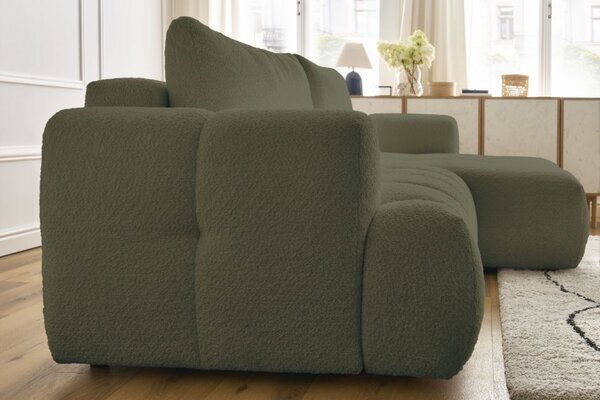 -25 % Dny MOMENTI– Bobochic Paris Zelená bouclé rozkládací pohovka Fuji 292 cm, pravá