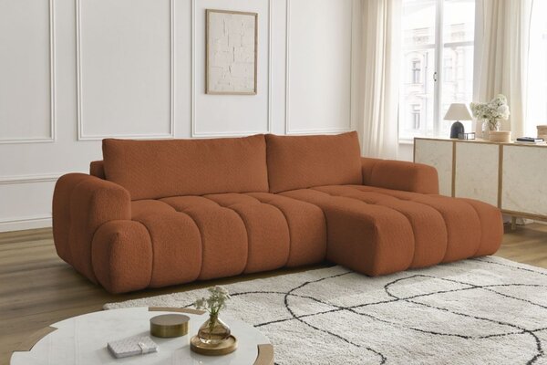 -25 % Dny MOMENTI– Bobochic Paris Terakotově oranžová bouclé rozkládací pohovka Fuji 292 cm, pravá