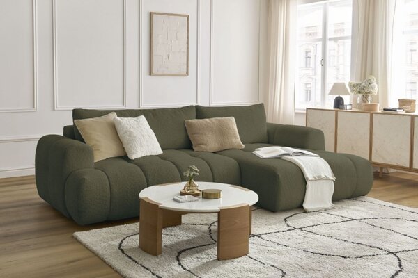 -25 % Dny MOMENTI– Bobochic Paris Zelená bouclé rozkládací pohovka Fuji 292 cm, pravá