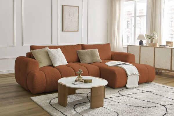 -25 % Dny MOMENTI– Bobochic Paris Terakotově oranžová bouclé rozkládací pohovka Fuji 292 cm, pravá