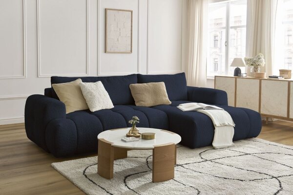 -25 % Dny MOMENTI– Bobochic Paris Tmavě modrá bouclé rozkládací pohovka Fuji 292 cm, pravá