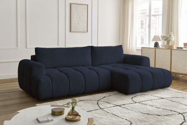 -25 % Dny MOMENTI– Bobochic Paris Tmavě modrá bouclé rozkládací pohovka Fuji 292 cm, pravá