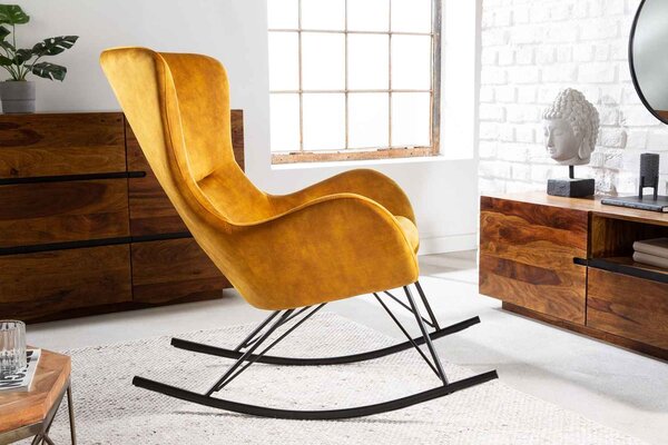 Designové houpací křeslo Sweden hořčičný samet