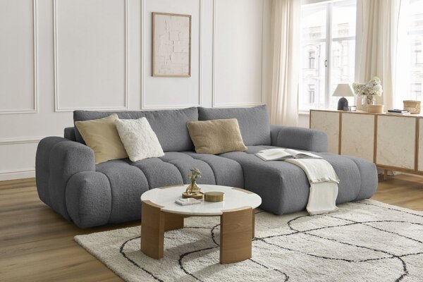 -25 % Dny MOMENTI– Bobochic Paris Šedá bouclé rozkládací pohovka Fuji 292 cm, pravá
