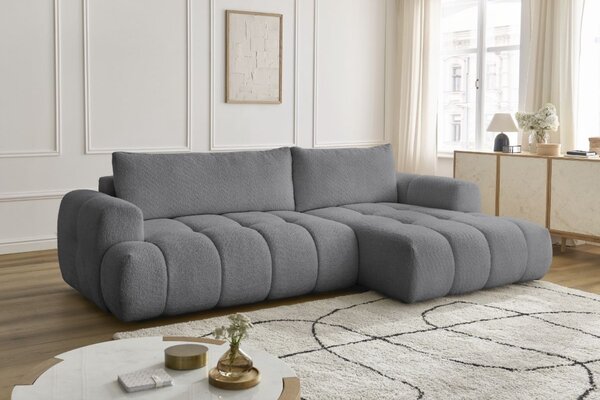 -25 % Dny MOMENTI– Bobochic Paris Šedá bouclé rozkládací pohovka Fuji 292 cm, pravá