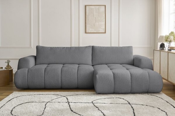 -25 % Dny MOMENTI– Bobochic Paris Šedá bouclé rozkládací pohovka Fuji 292 cm, pravá