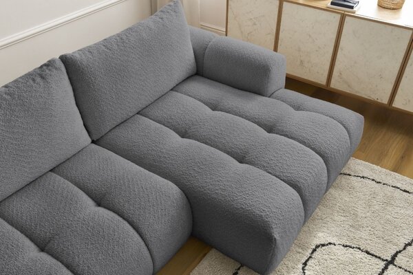 -25 % Dny MOMENTI– Bobochic Paris Šedá bouclé rozkládací pohovka Fuji 292 cm, pravá