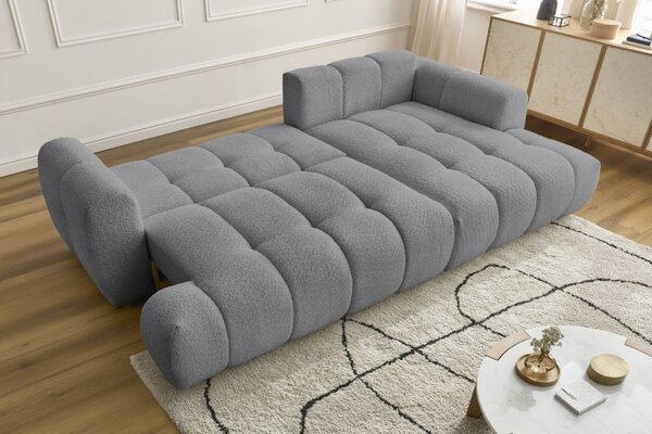-25 % Dny MOMENTI– Bobochic Paris Šedá bouclé rozkládací pohovka Fuji 292 cm, pravá