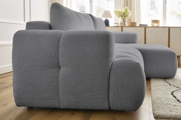 -25 % Dny MOMENTI– Bobochic Paris Šedá bouclé rozkládací pohovka Fuji 292 cm, pravá