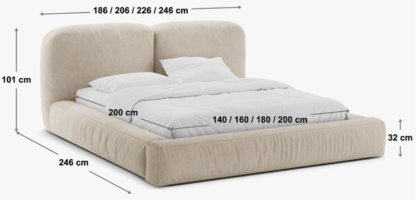 Micadoni Světle šedá bouclé dvoulůžková postel Martina 160 x 200 cm s úložným prostorem