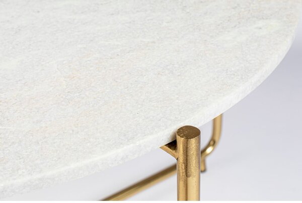 Kulatý konferenční stolek s mramorovou deskou v bílo-zlaté barvě ø 70 cm Timpa – White Label