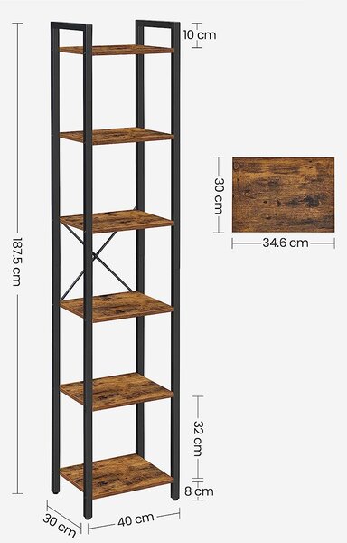 SONGMICS Knihovna Vasagle Porat 187,5 cm hnědá/černá