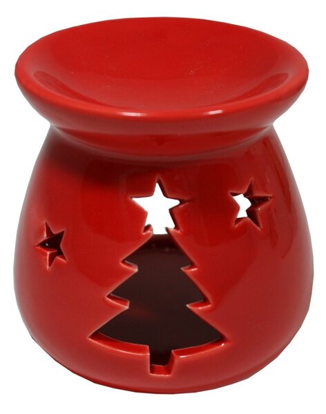 Keramická aroma lampa se stromečkem – červená, 8 × 7 cm 9000359