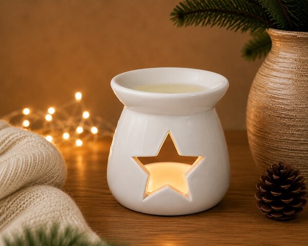 Keramická aroma lampa Hvězda – bílá 8 × 7 cm 9000319
