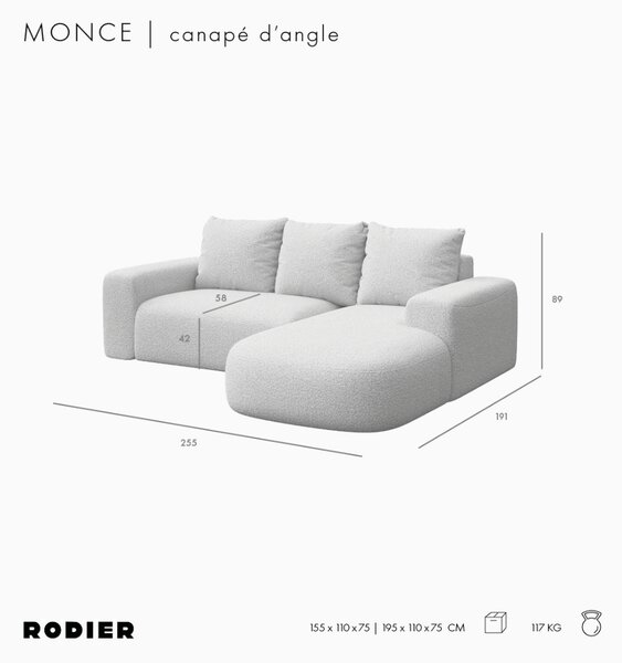 -25 % Dny MOMENTI– Rodier Světle béžová rohová pohovka Monce 255 cm, pravá