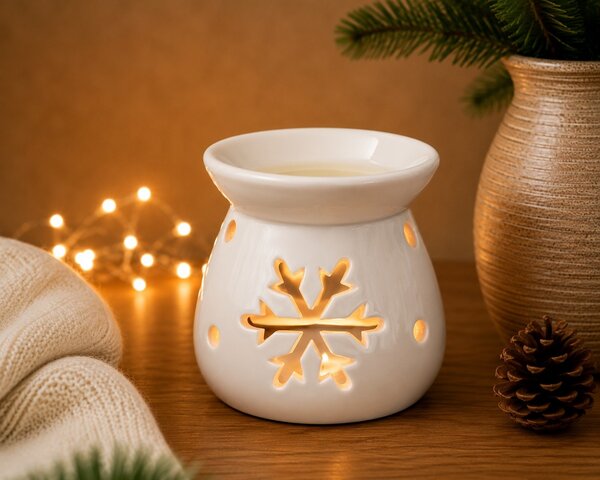 Keramická aroma lampa se sněhovou vločkou – bílá, 8 × 7 cm9000362