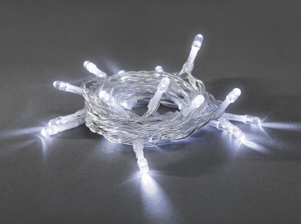 Vnitřní vánoční LED řetěz, studená bílá, 3,5m, 35 LED, průhledný kabel, na baterie