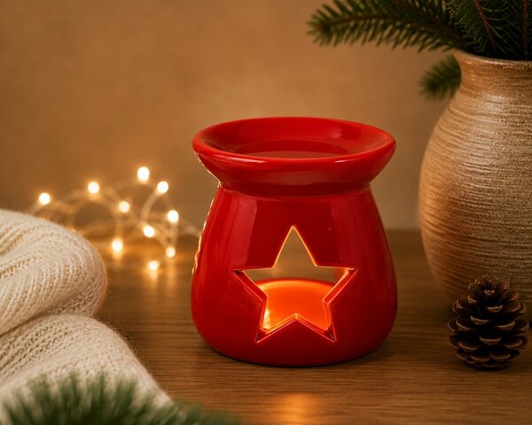Keramická aroma lampa Hvězda – červená, 8 × 7 cm 9000320