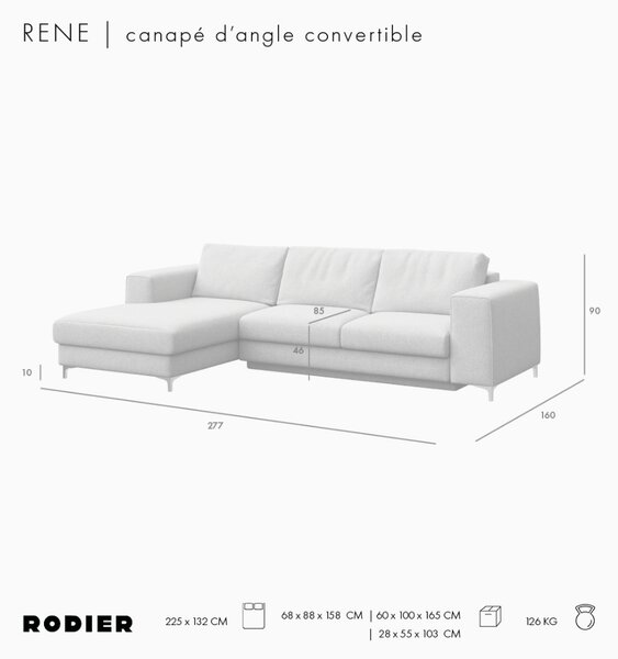 -25 % Dny MOMENTI– Rodier Šedá sametová rozkládací pohovka Rene 277 cm, levá