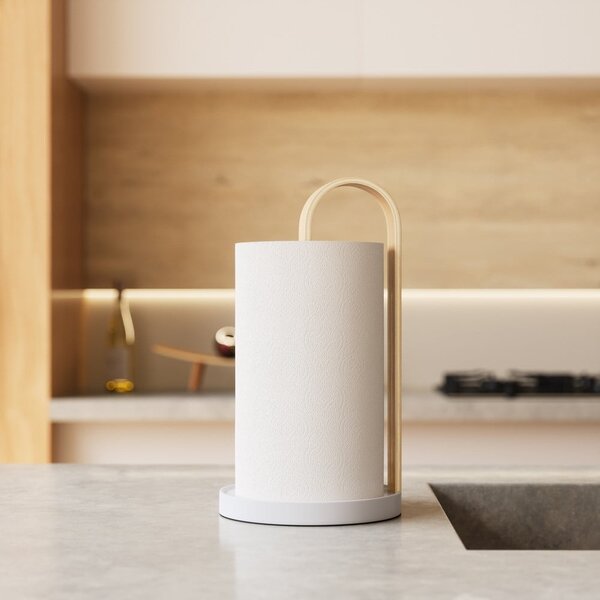 Bílý dřevěný stojan na papírové utěrky ø 17 cm Bellwood – Umbra